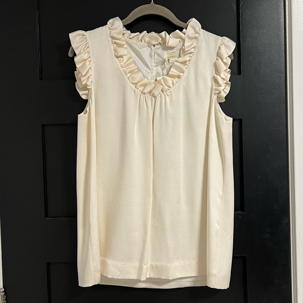 Kate Spade New York Ruffle Blouse, Grace Top, Cream, Size L, NWT